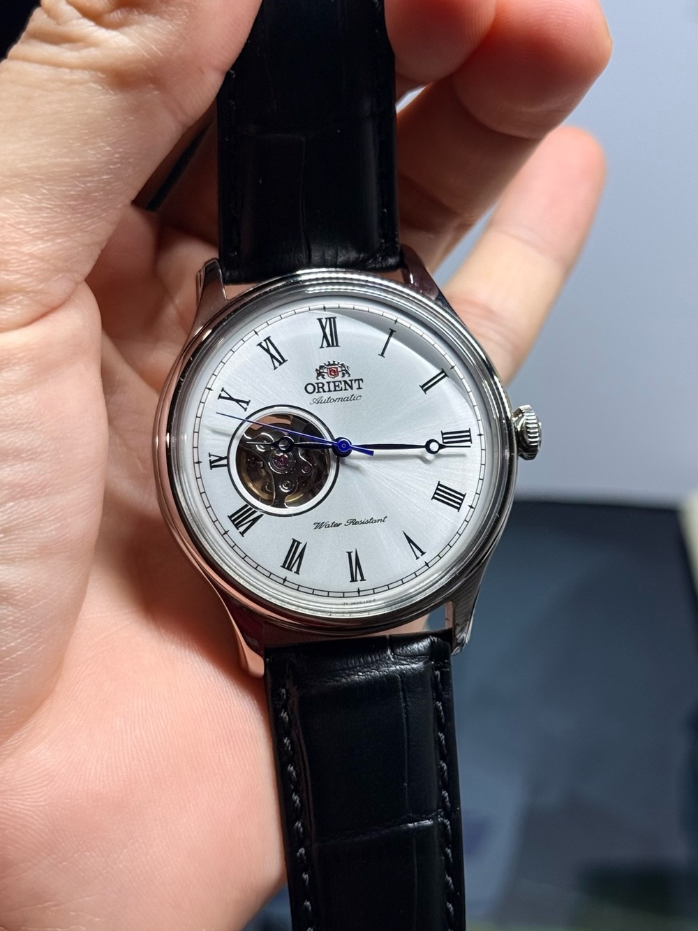Orient Men's Automatic Open Heart Watch - Black and Silver